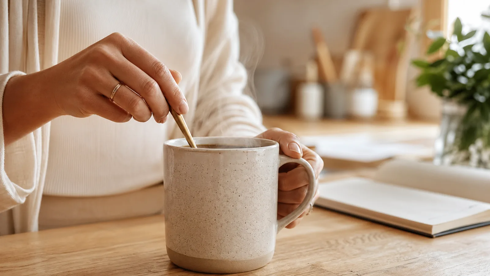 Routine matinale premium autour d'un café aux champignons pour la concentration et l'énergie stable
